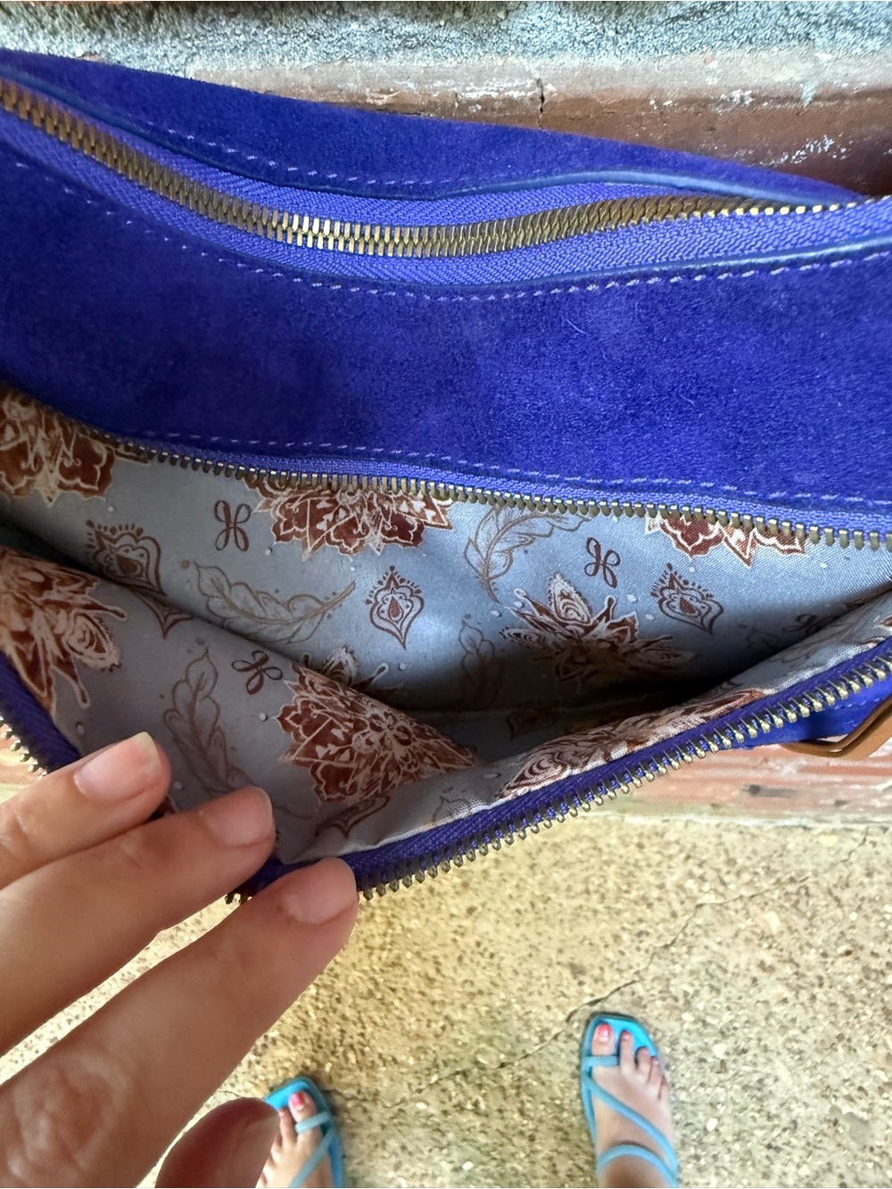 HOBO Cobalt Blue Suede Crossbody with Tan Leather Strap - Picture 6 of 7